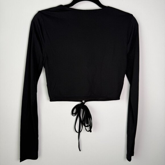 Lovers + Friends Long Sleeve Tie Front Corset Style Crop Top Black Size Small - Picture 5 of 7